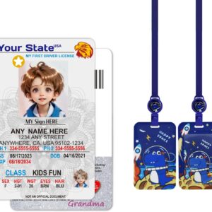 Personalized Kid Driver License: Custom Child ID Card with Holder, Printed Emergency Contact Information. Not for Official Use