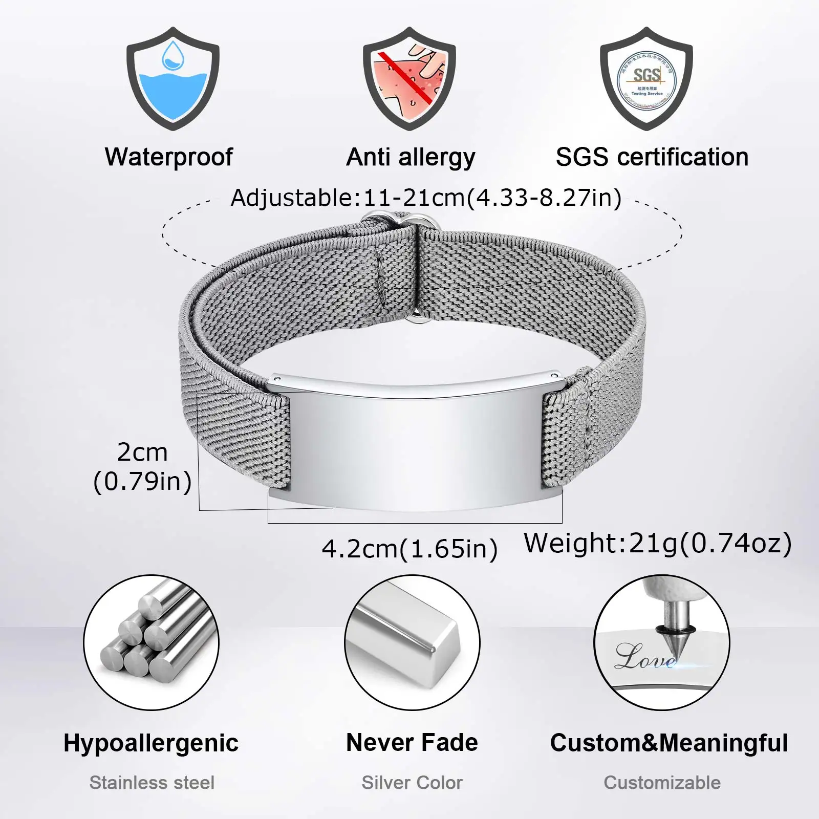 Customized Elastic Strap Stainless Steel Bracelets, Free Engrave Adjustable Wristband Bangle, Personalized Jewelry for Men Women - Image 5